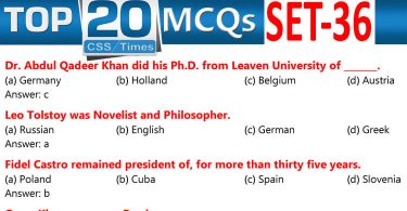 Daily Top-20 MCQs for CSS Screening Test, PMS, PCS, FPSC (Set-36)