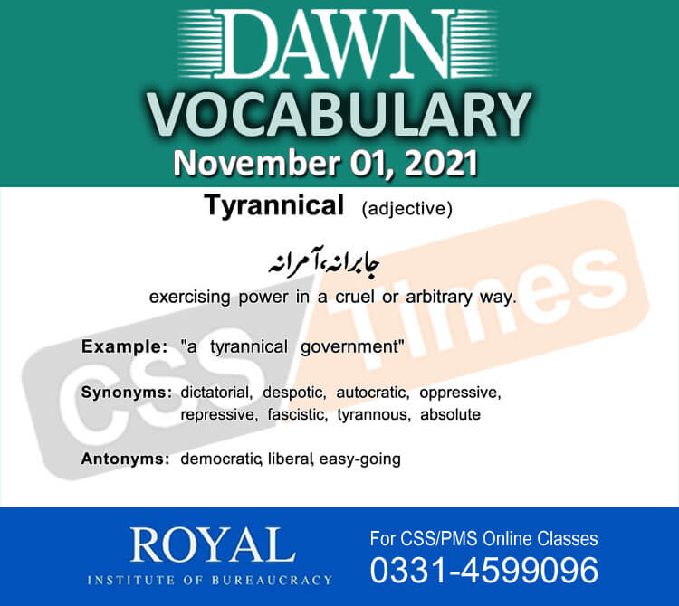 Daily DAWN News Vocabulary with Urdu Meaning (01 November 2021)