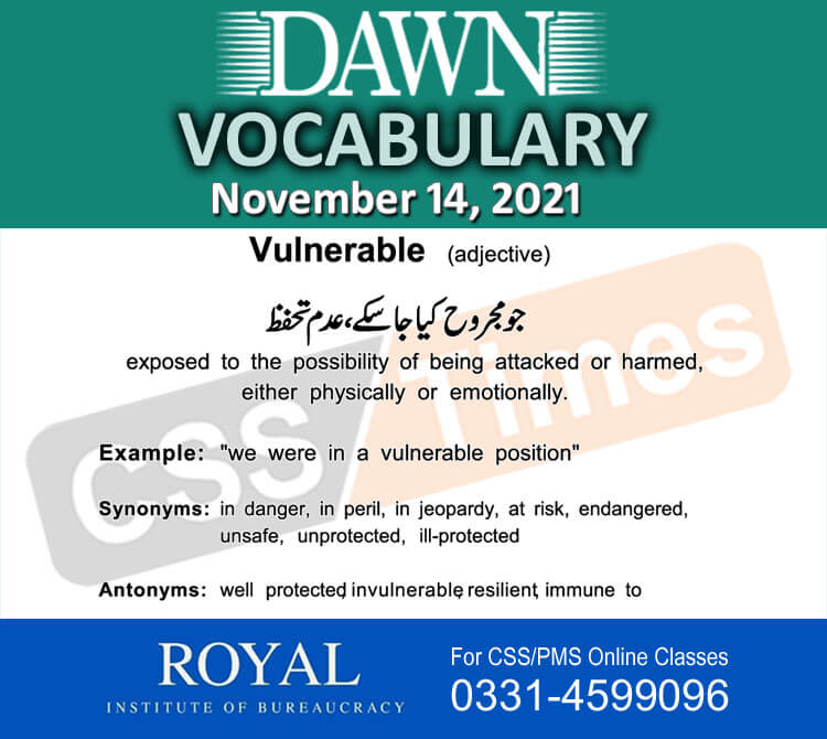 Daily DAWN News Vocabulary with Urdu Meaning (14 November 2021)