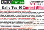 Daily Top-10 Current Affairs MCQs / News (December 23, 2021) for CSS, PMS
