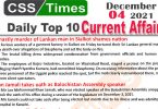 Daily Top-10 Current Affairs MCQs / News (December 04, 2021) for CSS, PMS