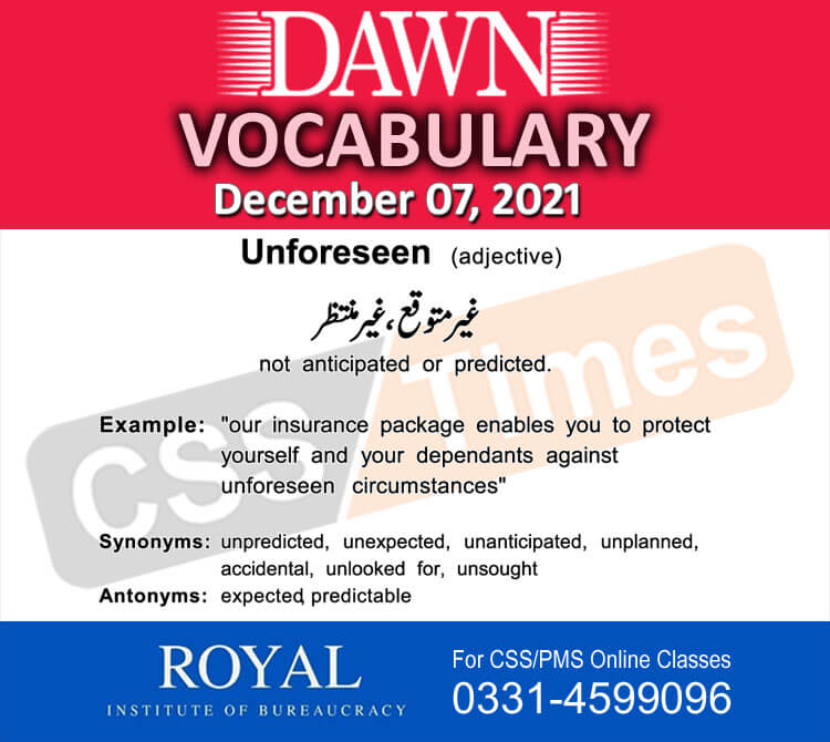 Daily DAWN News Vocabulary with Urdu Meaning (07 December 2021)