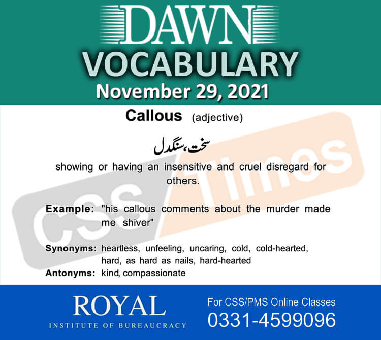 Daily DAWN News Vocabulary with Urdu Meaning (29 November 2021)