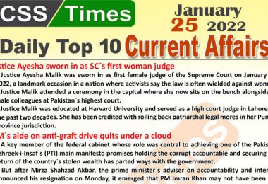 Daily Top-10 Current Affairs MCQs / News (January 25, 2022) for CSS, PMS