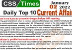 Daily Top-10 Current Affairs MCQs / News (January 02, 2022) for CSS, PMS