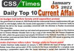 Daily Top-10 Current Affairs MCQs / News (January 05, 2022) for CSS, PMS