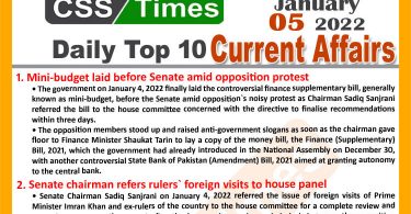 Daily Top-10 Current Affairs MCQs / News (January 05, 2022) for CSS, PMS