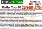 Daily Top-10 Current Affairs MCQs / News (January 06, 2022) for CSS, PMS