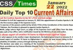 Daily Top-10 Current Affairs MCQs / News (January 22, 2022) for CSS, PMS