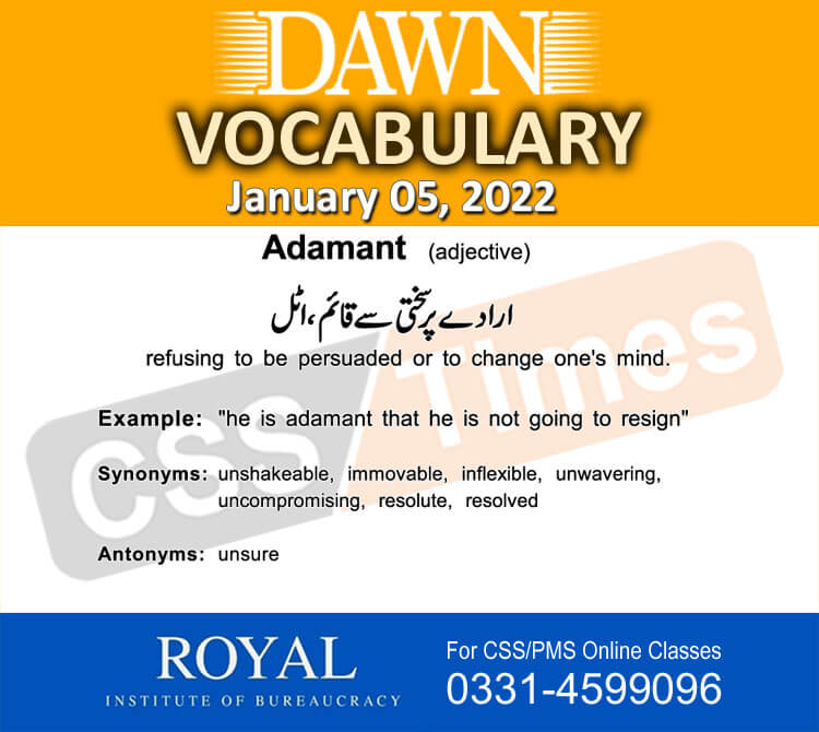 Daily DAWN News Vocabulary with Urdu Meaning (05 January 2022)