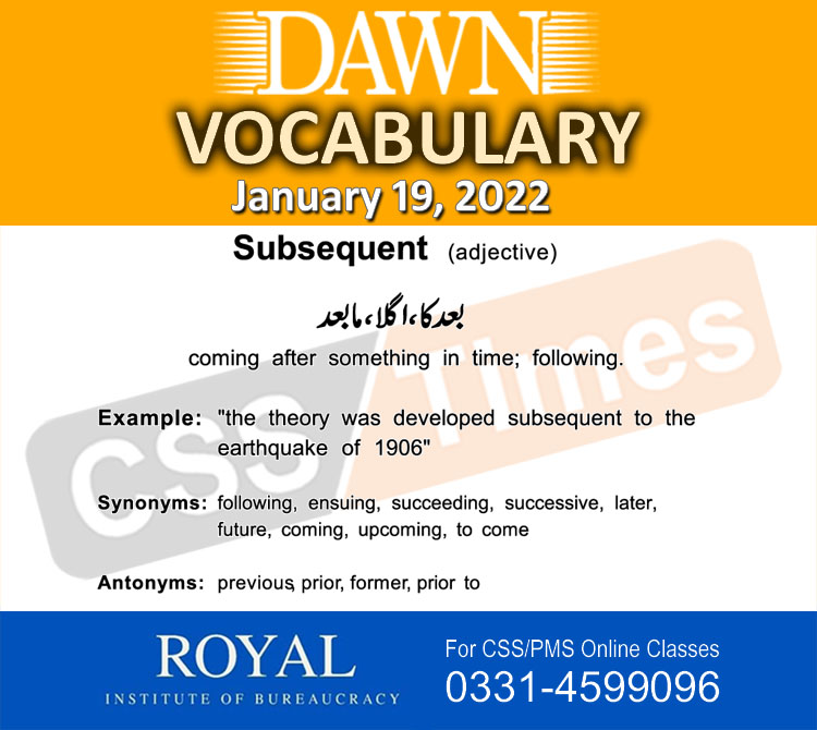 Daily English Vocabulary, Dawn Newspaper Vocabulary for CSS, Dawn Vocabulary for CSS