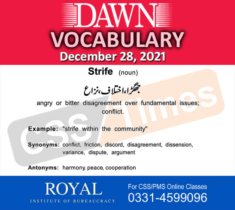 Daily English Vocabulary, Dawn Newspaper Vocabulary for CSS, Dawn Vocabulary for CSS