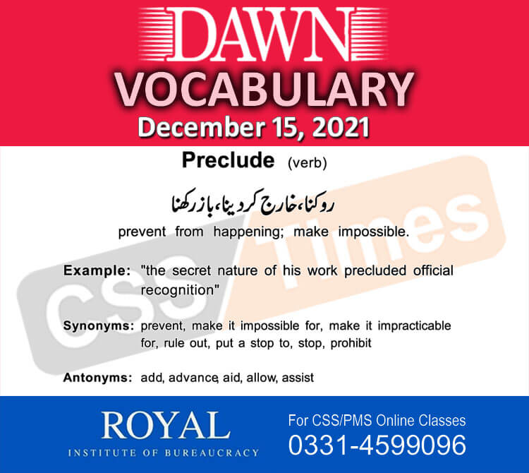 Daily DAWN News Vocabulary with Urdu Meaning (15 December 2021)