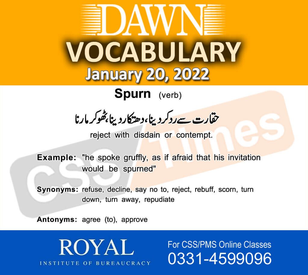 Daily DAWN News Vocabulary with Urdu Meaning (20 January 2022)