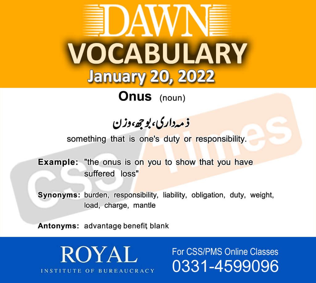 Daily DAWN News Vocabulary with Urdu Meaning (20 January 2022)