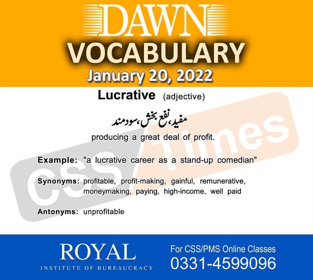 Daily DAWN News Vocabulary with Urdu Meaning (20 January 2022)