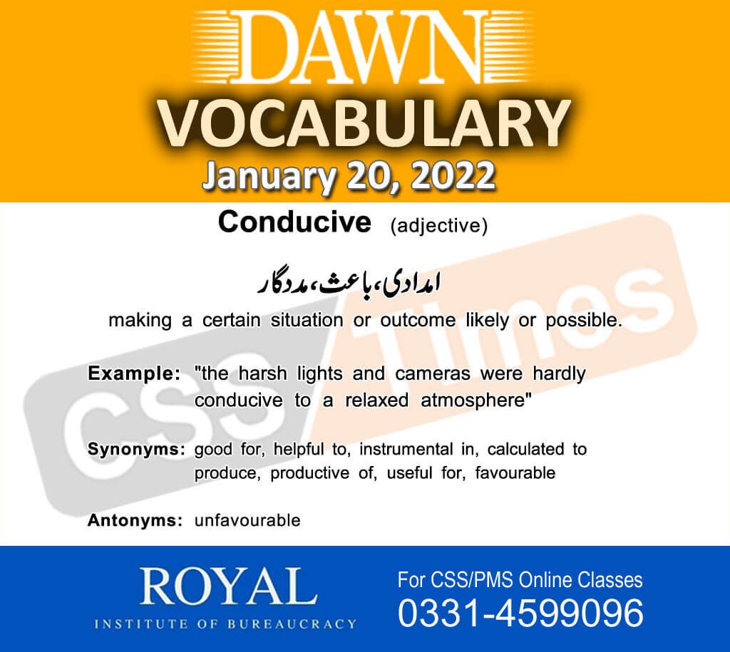 Daily DAWN News Vocabulary with Urdu Meaning (20 January 2022)