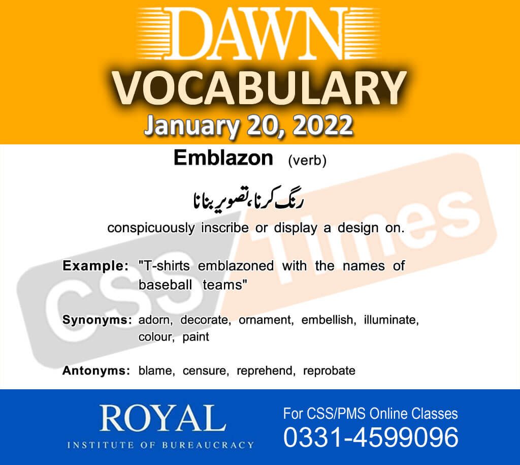 Daily DAWN News Vocabulary with Urdu Meaning (20 January 2022)