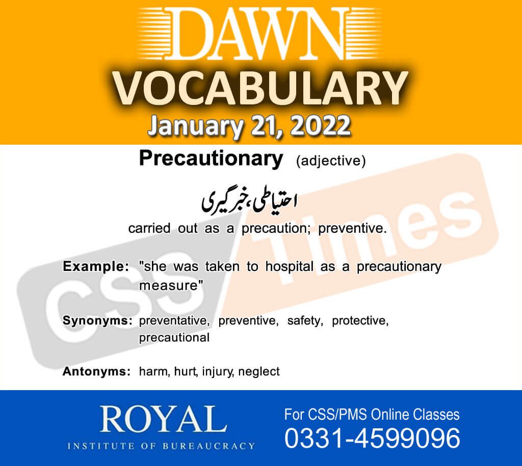 Daily DAWN News Vocabulary with Urdu Meaning (21 January 2022)