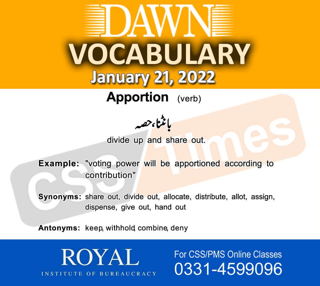 Daily DAWN News Vocabulary with Urdu Meaning (21 January 2022)