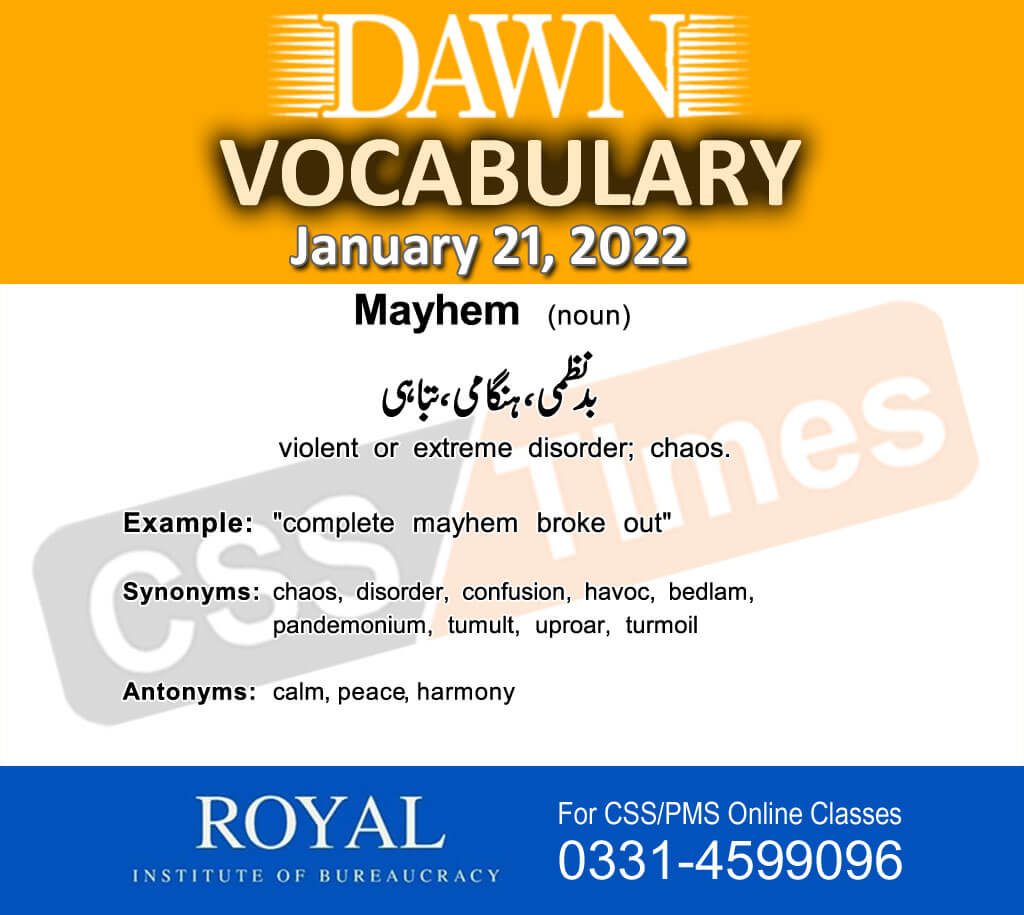 Daily DAWN News Vocabulary with Urdu Meaning (21 January 2022)