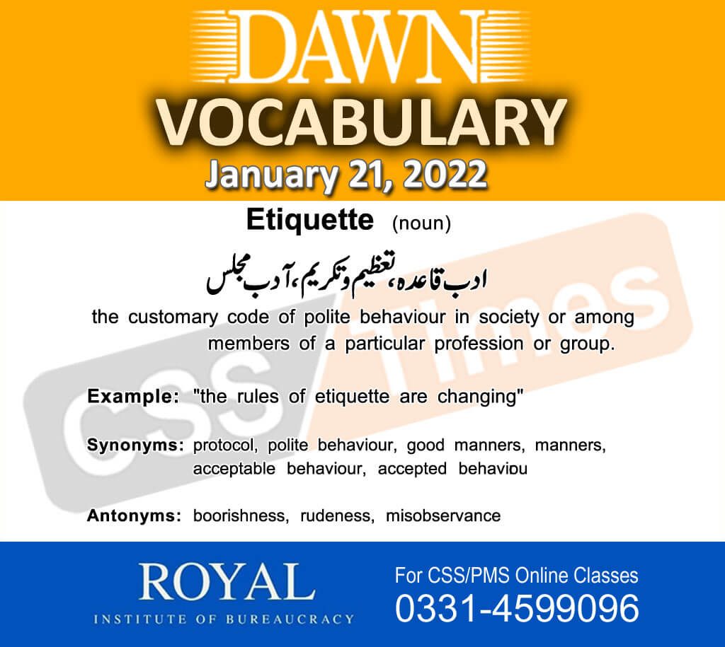 Daily DAWN News Vocabulary with Urdu Meaning (21 January 2022)