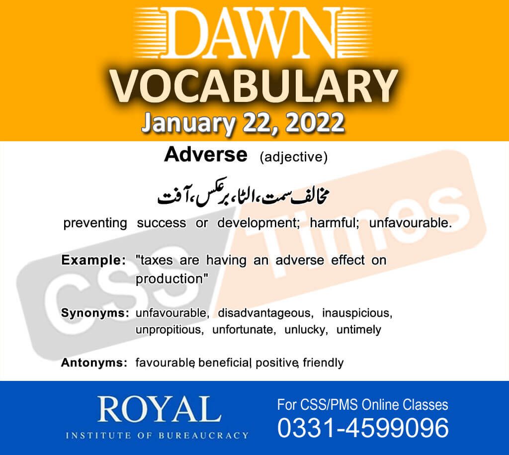 Daily DAWN News Vocabulary with Urdu Meaning (22 January 2022)