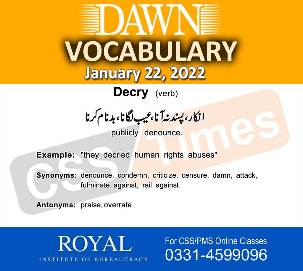 Daily DAWN News Vocabulary with Urdu Meaning (22 January 2022)