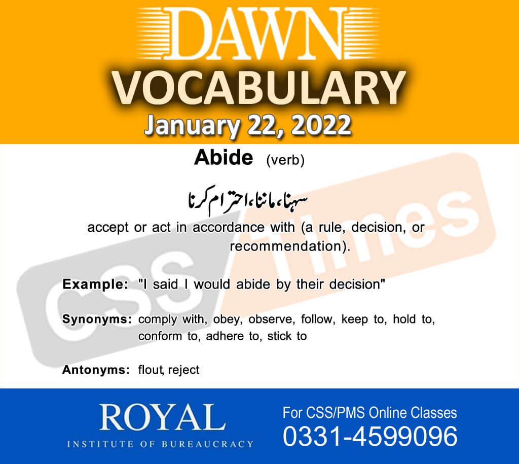 Daily DAWN News Vocabulary with Urdu Meaning (22 January 2022)