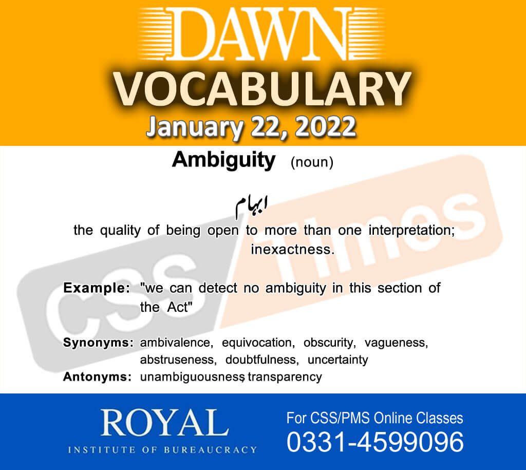 Daily DAWN News Vocabulary with Urdu Meaning (22 January 2022)