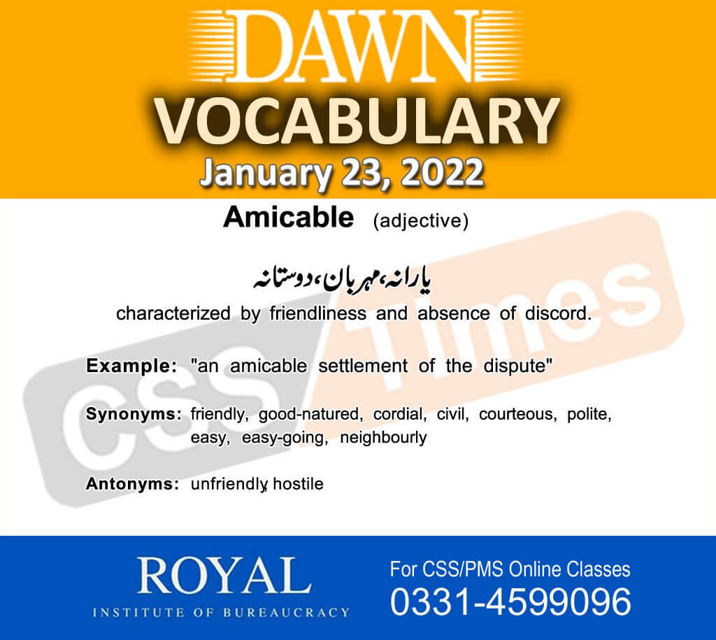 Daily DAWN News Vocabulary with Urdu Meaning (23 January 2022)