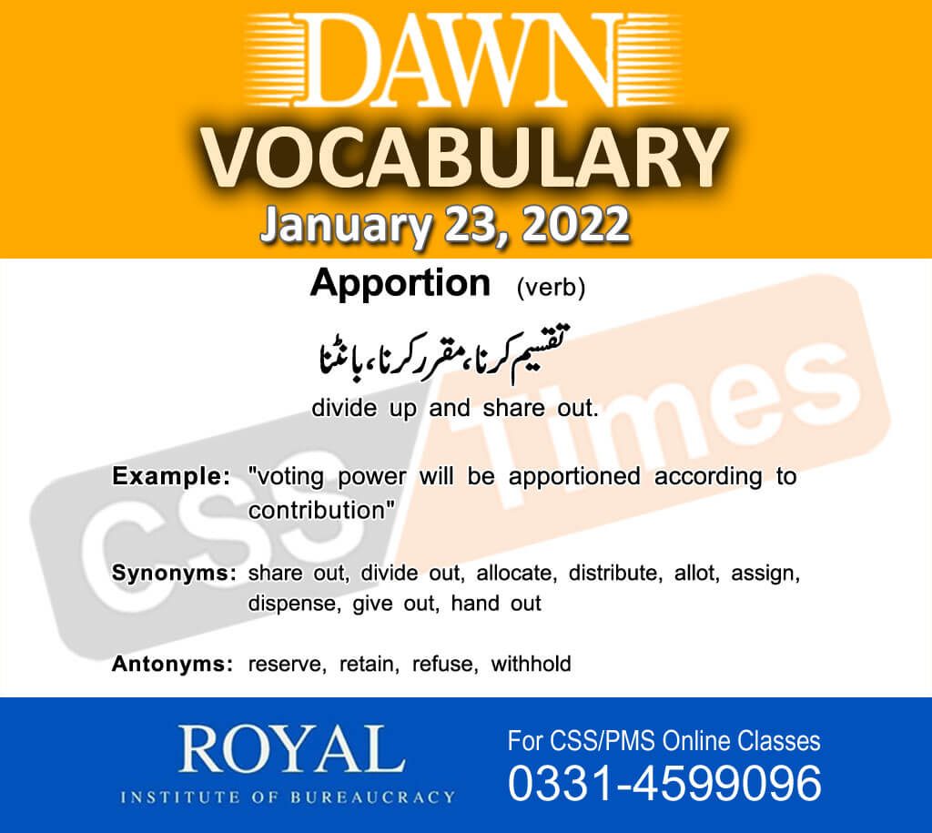 Daily DAWN News Vocabulary with Urdu Meaning (23 January 2022)