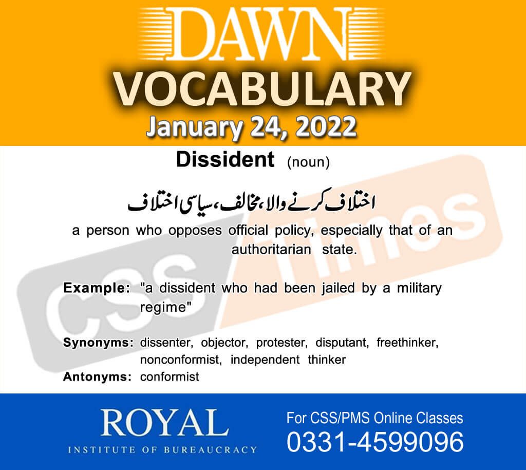 Daily DAWN News Vocabulary with Urdu Meaning (24 January 2022)