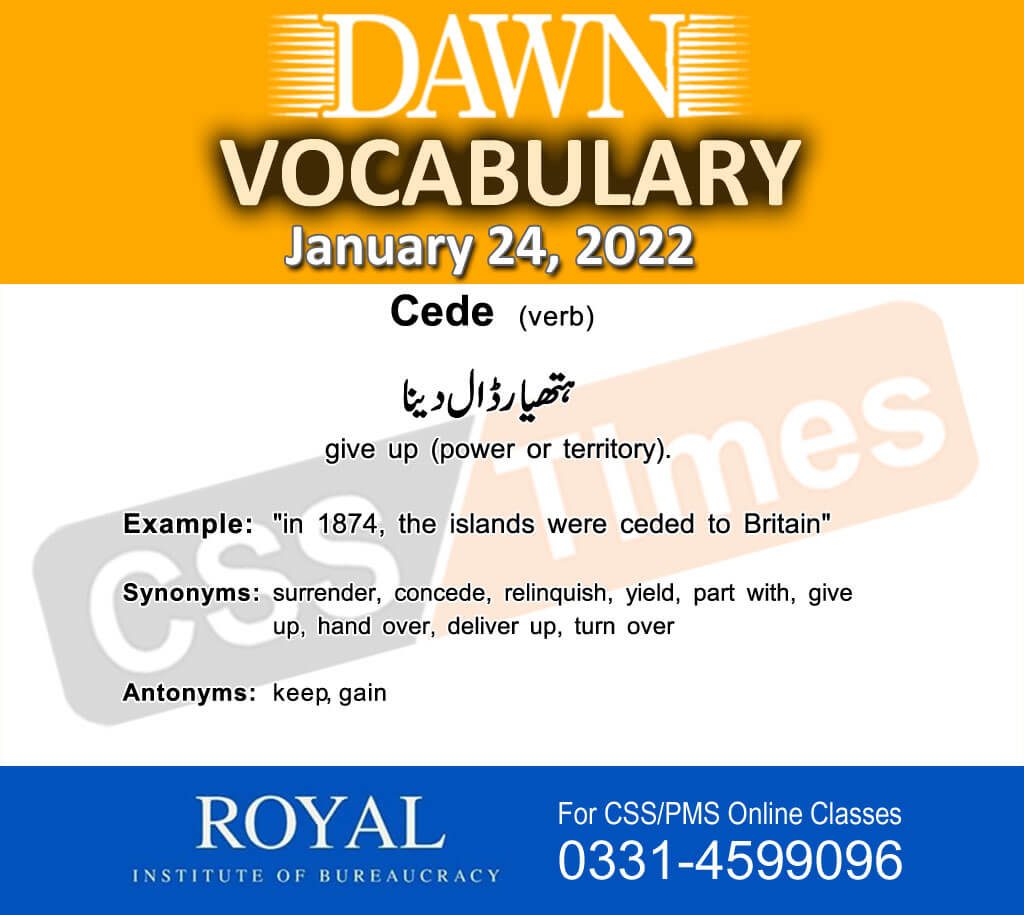 Daily DAWN News Vocabulary with Urdu Meaning (24 January 2022)