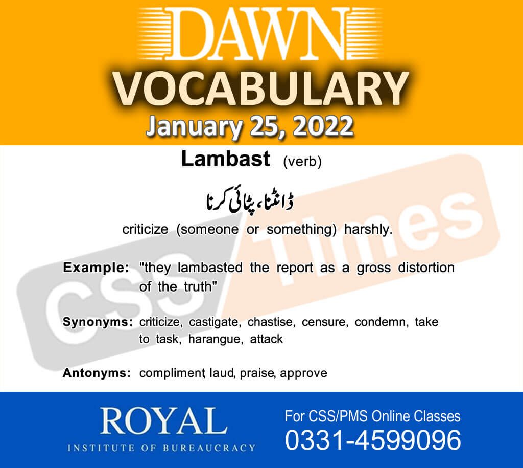 Daily DAWN News Vocabulary with Urdu Meaning (25 January 2022)