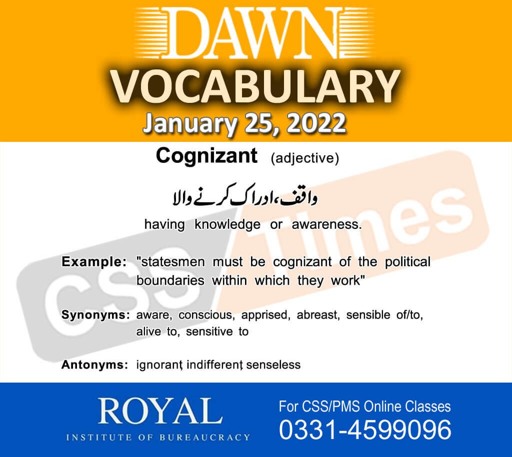 Daily DAWN News Vocabulary with Urdu Meaning (25 January 2022)