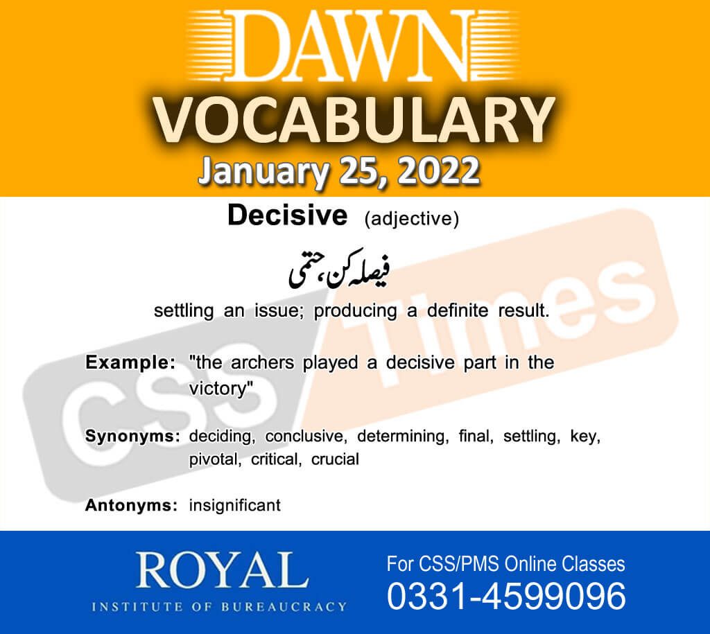 Daily DAWN News Vocabulary with Urdu Meaning (25 January 2022)