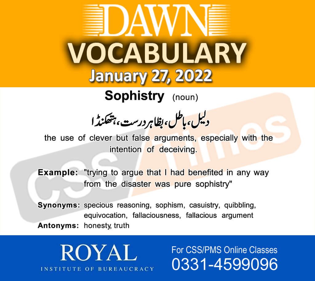 Daily DAWN News Vocabulary with Urdu Meaning (27 January 2022)