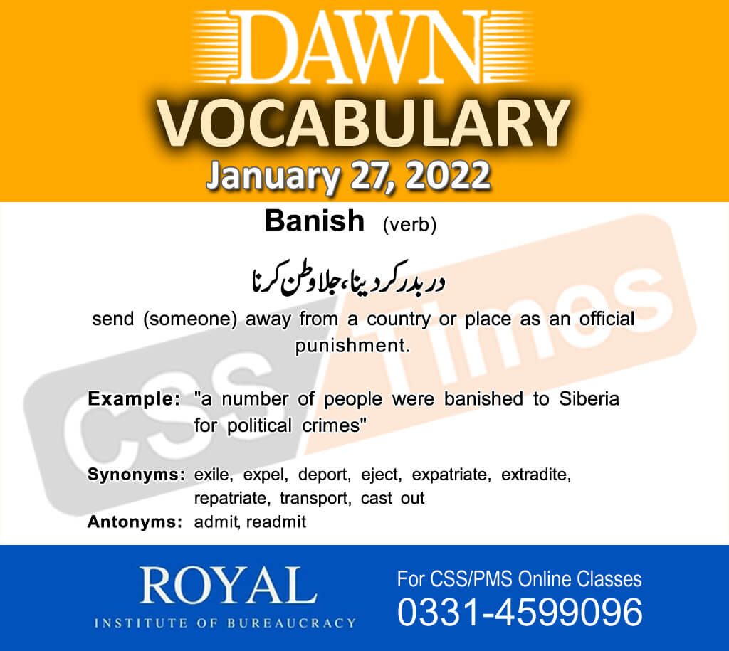 Daily DAWN News Vocabulary with Urdu Meaning (27 January 2022)