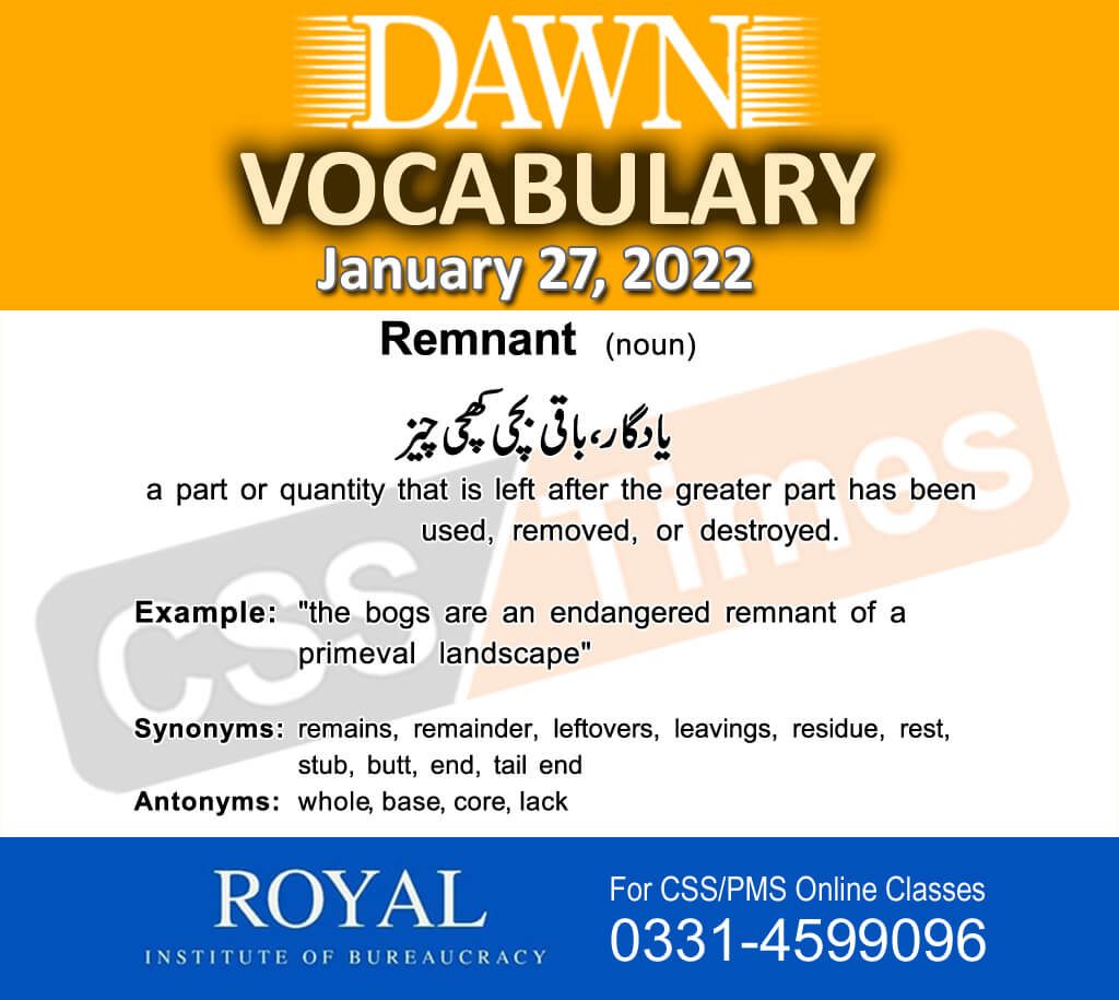 Daily DAWN News Vocabulary with Urdu Meaning (27 January 2022)