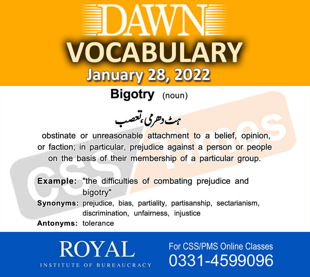 Daily English Vocabulary, Dawn Newspaper Vocabulary for CSS, Dawn Vocabulary for CSS