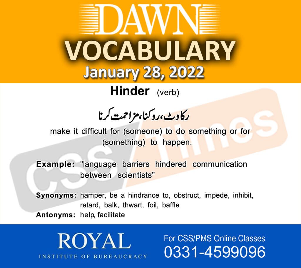 Daily DAWN News Vocabulary with Urdu Meaning (28 January 2022)