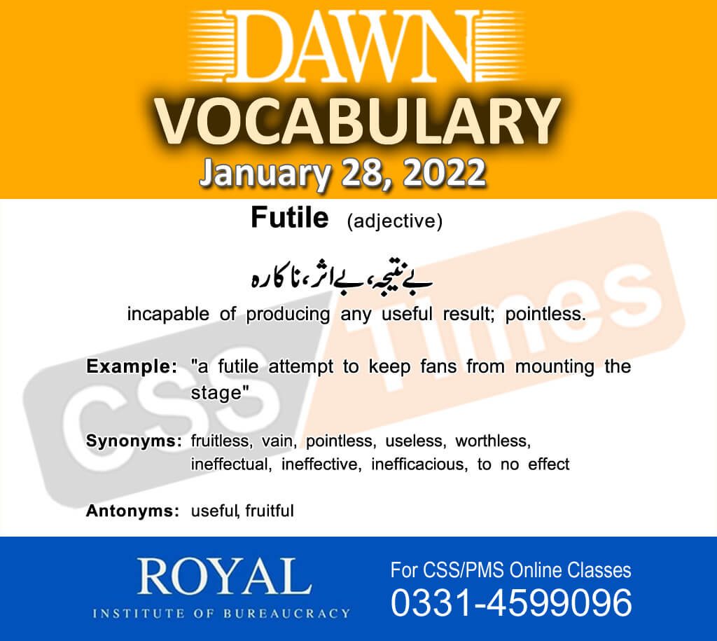 Daily DAWN News Vocabulary with Urdu Meaning (28 January 2022)