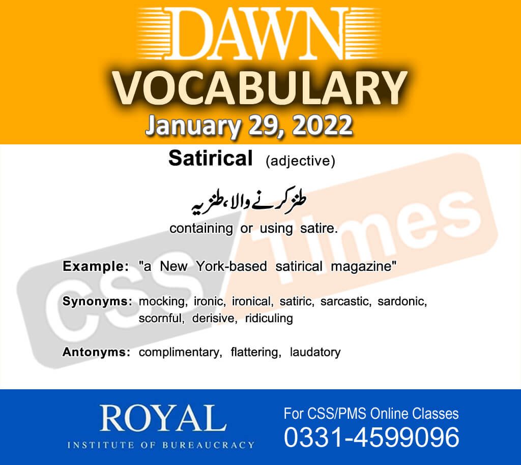 Daily DAWN News Vocabulary with Urdu Meaning (29 January 2022)