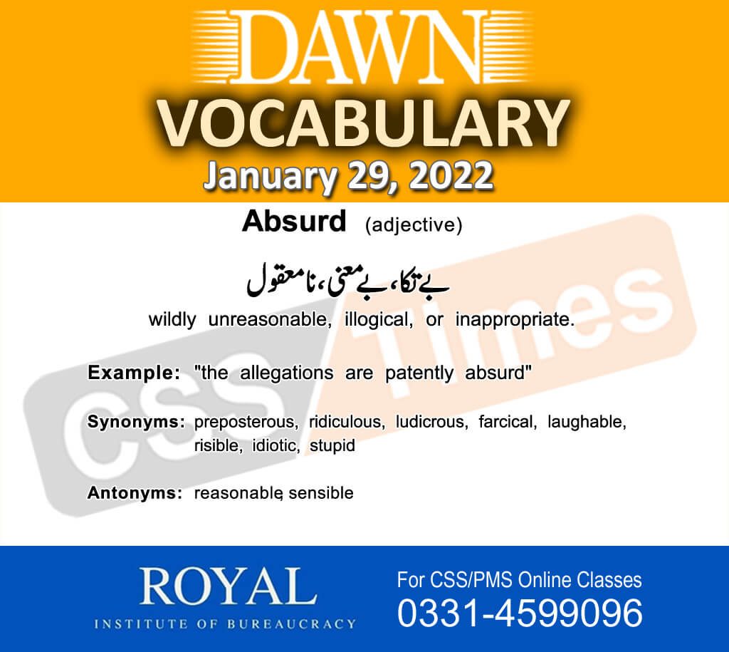 Daily DAWN News Vocabulary with Urdu Meaning (29 January 2022)