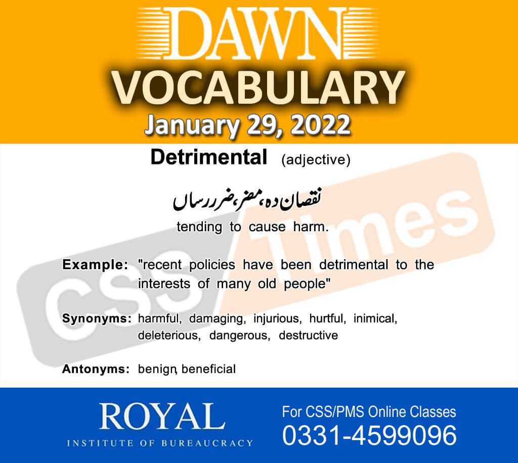 Daily DAWN News Vocabulary with Urdu Meaning (29 January 2022)