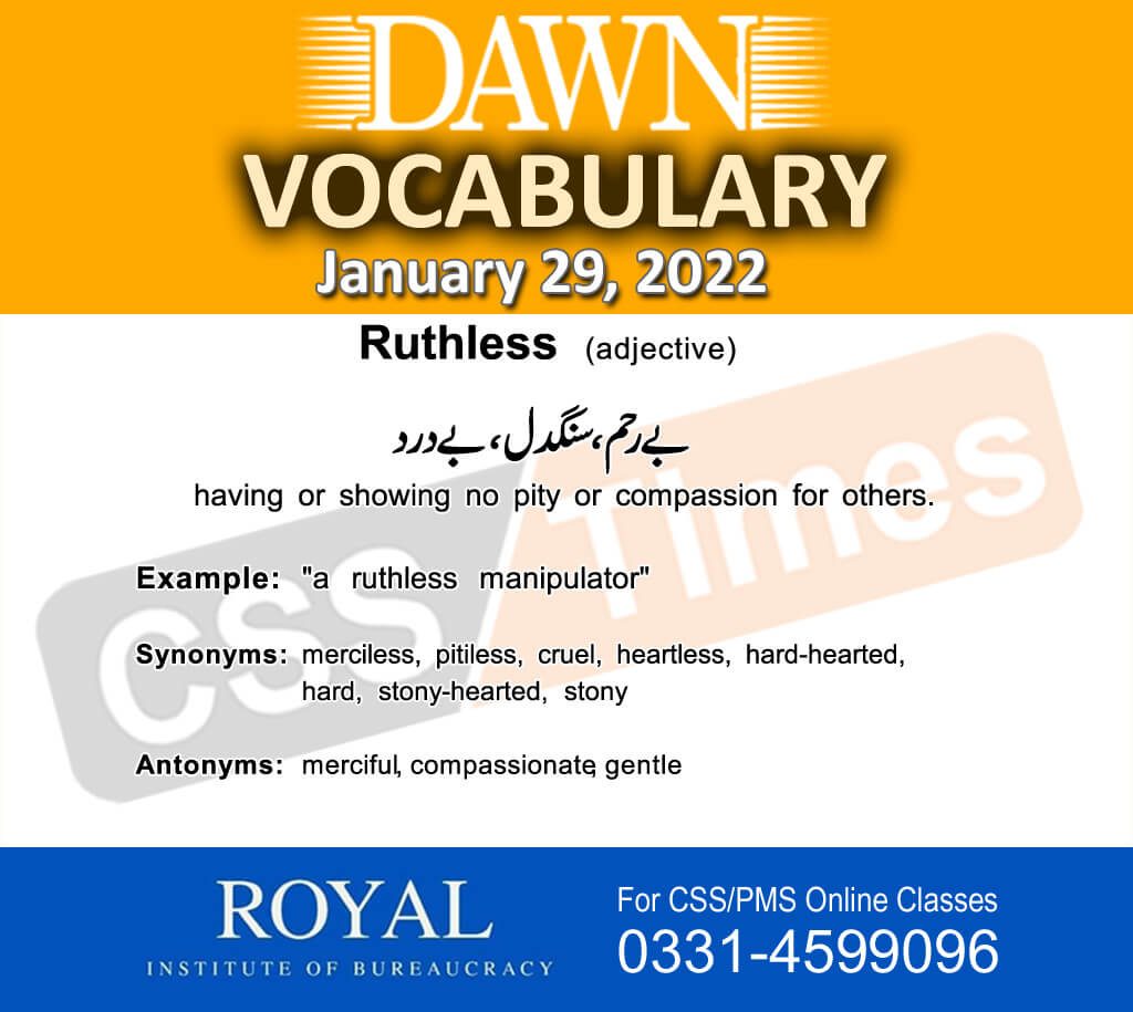 Daily DAWN News Vocabulary with Urdu Meaning (29 January 2022)