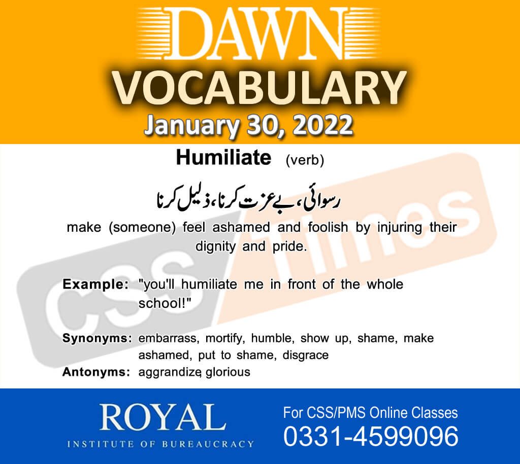 Daily DAWN News Vocabulary with Urdu Meaning (30 January 2022)