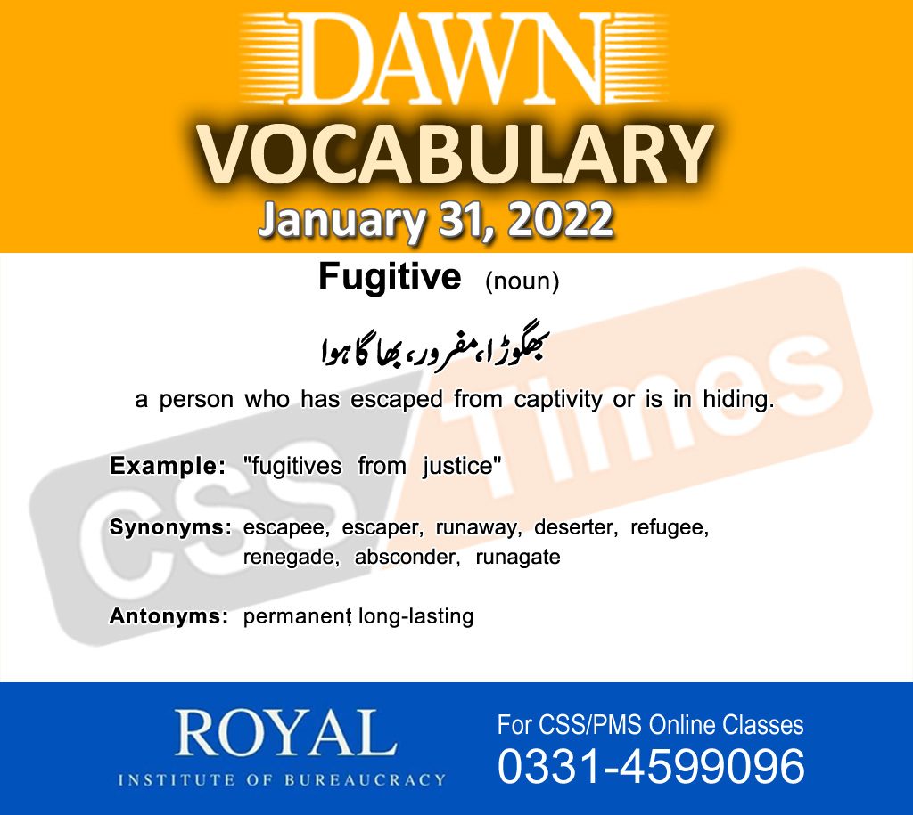 Daily DAWN News Vocabulary with Urdu Meaning (31January 2022)