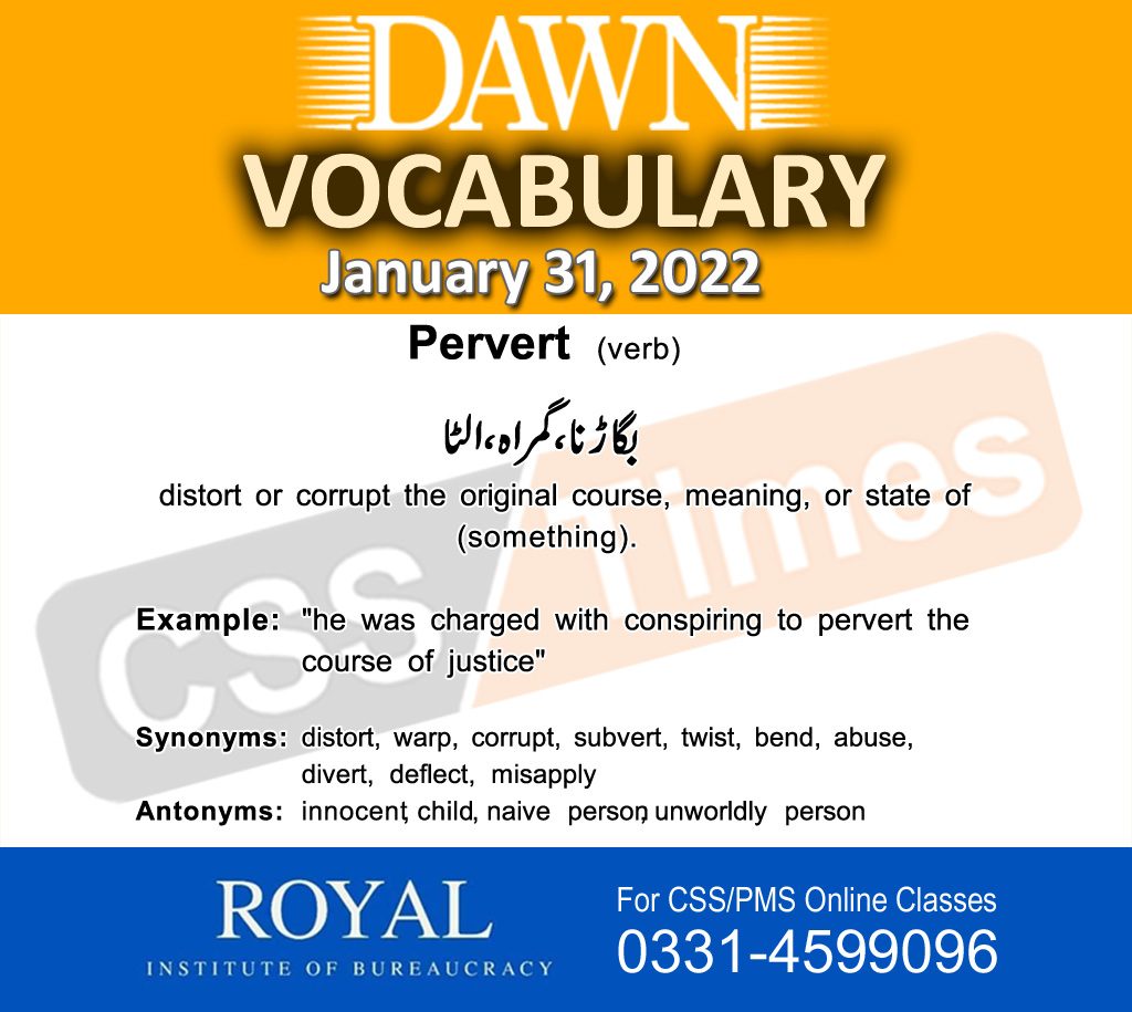 Daily DAWN News Vocabulary with Urdu Meaning (31January 2022)